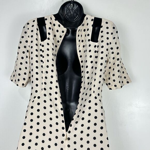 Patrizia Pepe 100%Silk Polka Dot Black Cream Dress Size 38 Cold Shoulder Lined - Picture 11 of 14